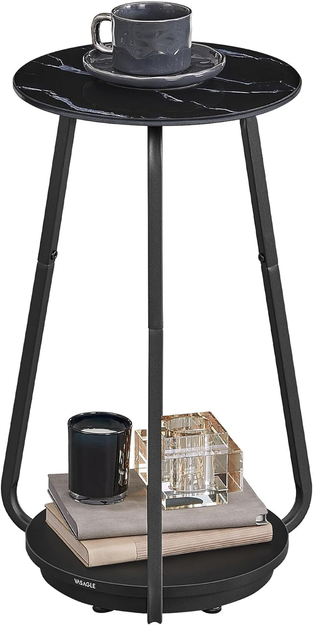 Beistelltisch rund modern Glasplatte marmorschwarz