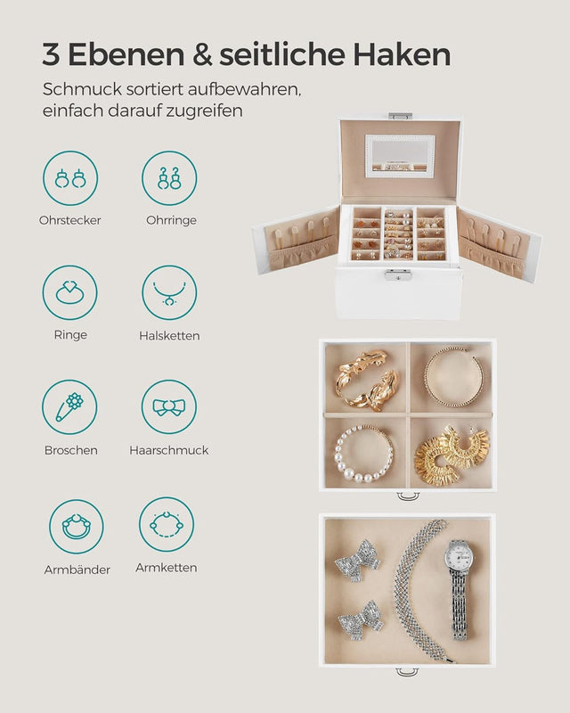 Schmuckkästchen mit Spiegel und Schloss klassikweiss