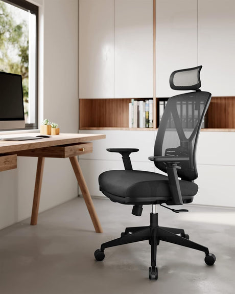 Bürostuhl Ergonomisch ausziehbare Fussstütze Verstellbar Belastbar Schwarz von Songmics