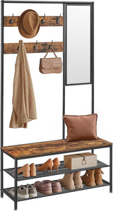 Kleiderständer Garderobe mit Spiegel Sitzbank Vintagebraun von Songmics