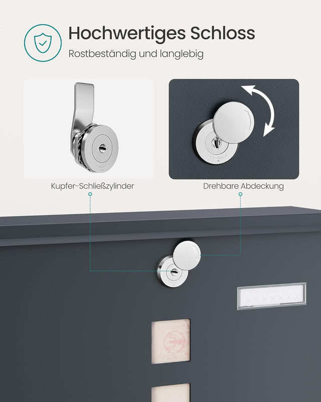 Wandbriefkasten Schloss Sichtfenster Zeitungsfach Anthrazitgrau