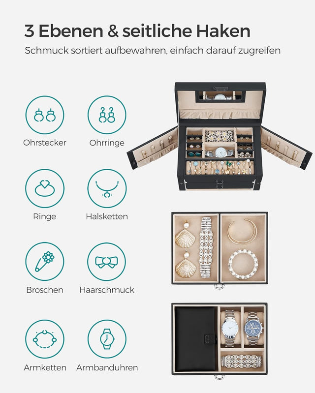 Schmuckkasten abschliessbar mit Spiegel schwarz