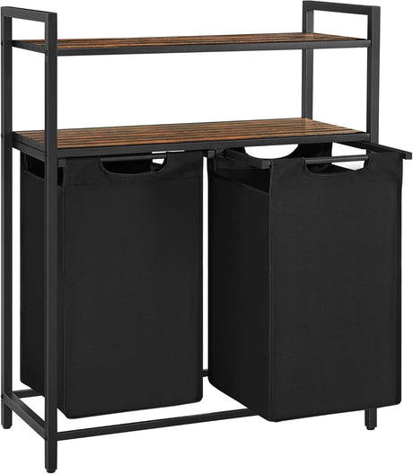 Wäschekorb mit 2 Fächern und 2 Ablagen vintagebraun-schwarz von guteszeug.ch