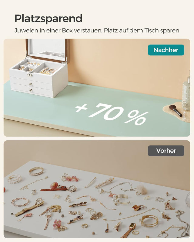 Schmuckkästchen mit Spiegel und Schubladen Weiss