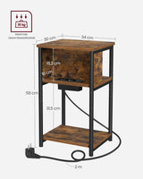 Beistelltisch mit Steckdose Vintagebraun-Schwarz