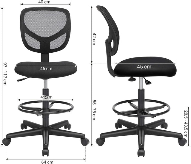 Bürostuhl Höhenverstellbar Ergonomisch Drehbar Stoff Schwarz von Songmics
