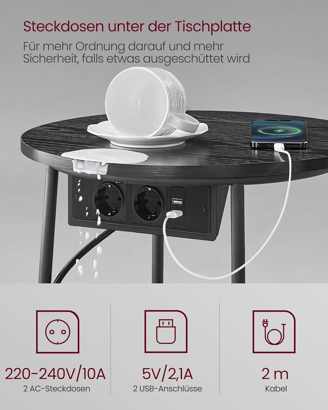 Beistelltisch mit Steckdose, Stauraum, schiefergrau