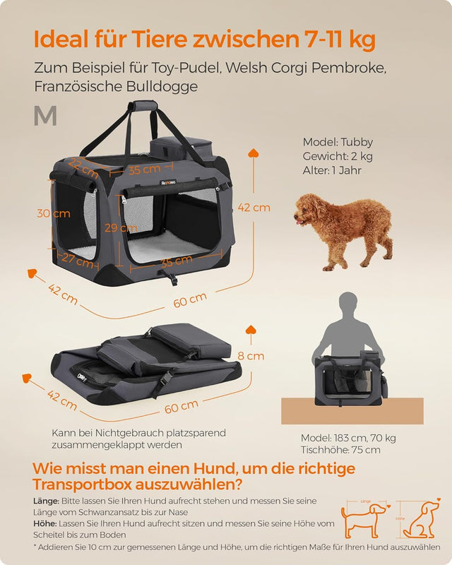 Hundebox faltbar Metallrahmen grau 7-11 kg