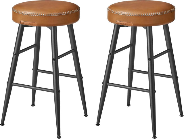 Barhocker 2er Set Kunstleder Mid-Century Karamellbraun Small