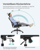 Bürostuhl Ergonomisch ausziehbare Fussstütze Verstellbar Belastbar Schwarz von Songmics