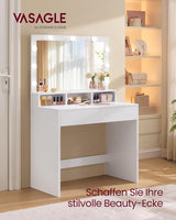 Schminktisch LED Beleuchtung Spiegel Schubladen, 80 x 40 x 140 cm, Weiss