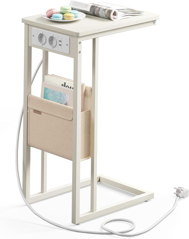 Beistelltisch mit Ladestation USB Cremeweiss