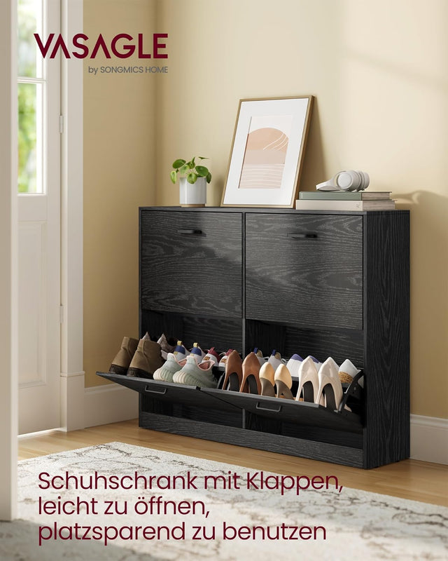 Schuhschrank Klappen Verstellbar Flur Ebenholzschwarz
