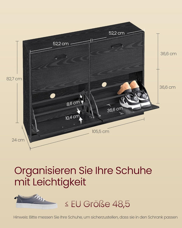 Schuhschrank Klappen Verstellbar Flur Ebenholzschwarz