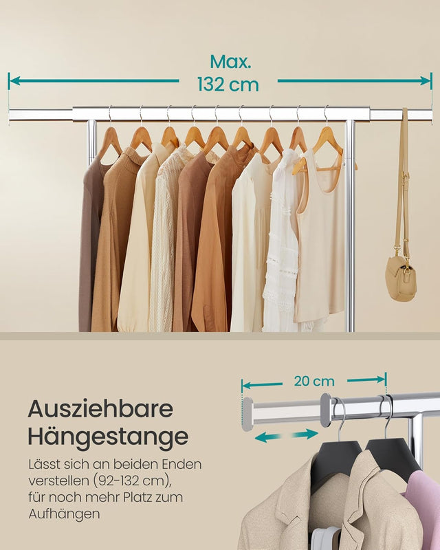 Kleiderständer Rollen Schwerlast Ausziehbar Transportabel Silber von Songmics