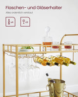 Servierwagen mit Gläserhalter und Glasablagen goldfarben von Songmics