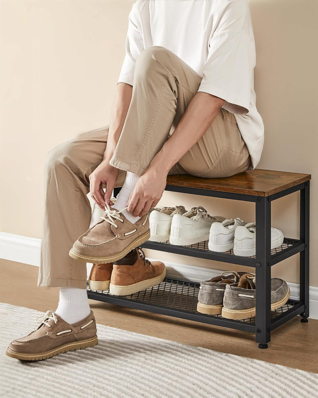 Garderobenleiste Schuhbank Set Rustikales Braun