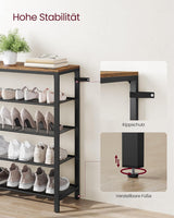 Schuhregal 4 Gitter-Ablagen Metall Industrie Design Vintagebraun Schwarz