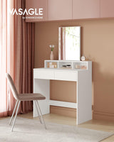 Schminktisch Modern Spiegel Schubladen Fächer Weiss