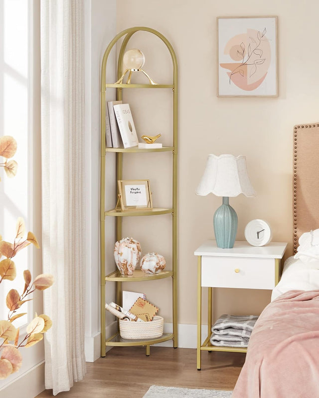 Eckregal 5 Ebenen Glasregal Gold