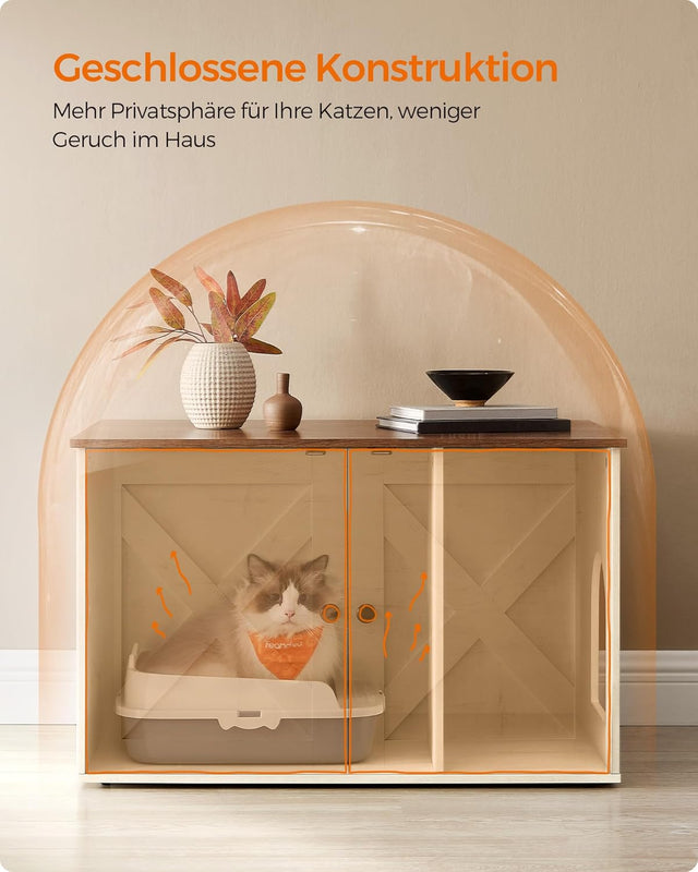 Katzenhaus Schrank Tisch herausnehmbar honigbraun vintageweiss von Songmics