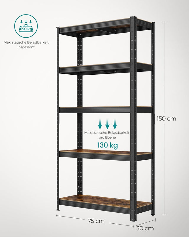 Standregal Industrie-Design mit 5 Ablagen, bis 650 kg belastbar, vintagebraun-schwarz von Songmics