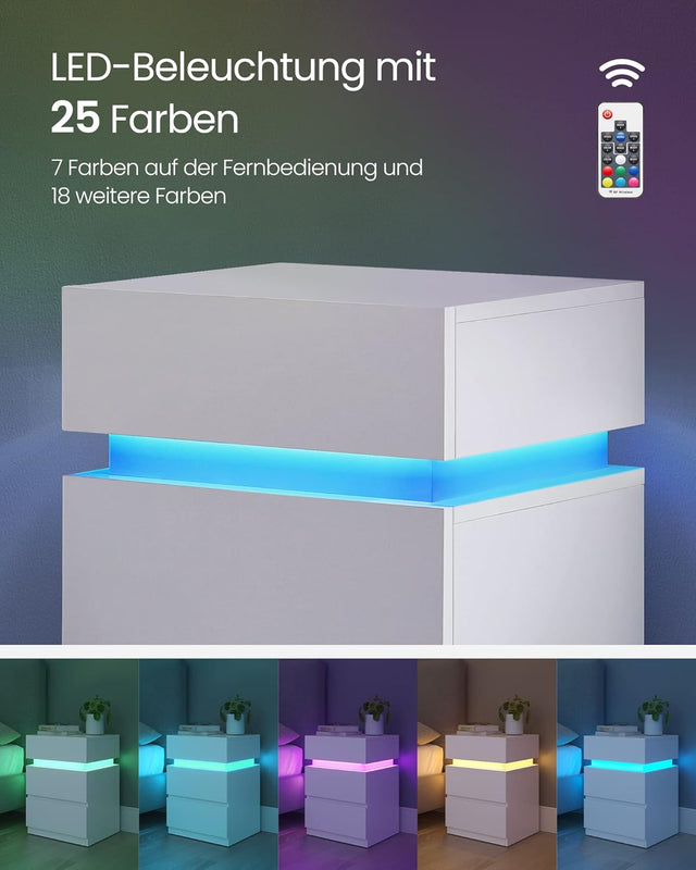 Nachttisch LED-Beleuchtung 3 Schubladen Weiss