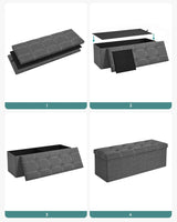 Sitzbank Stauraum 110cm Faltbar Leinenimitat Dunkelgrau