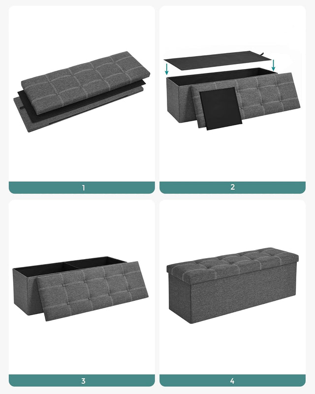 Sitzbank Stauraum 110cm Faltbar Leinenimitat Dunkelgrau