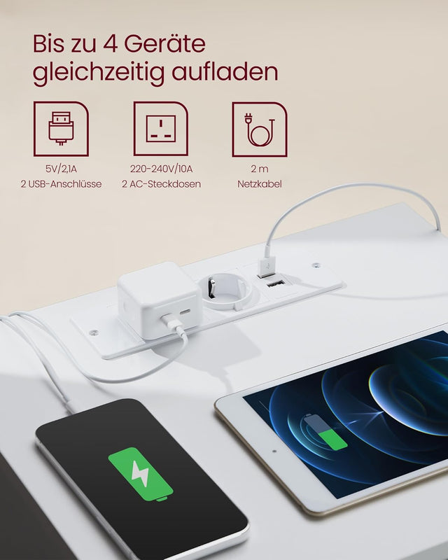 Nachttisch Set mit Steckdosen Modern Weiss