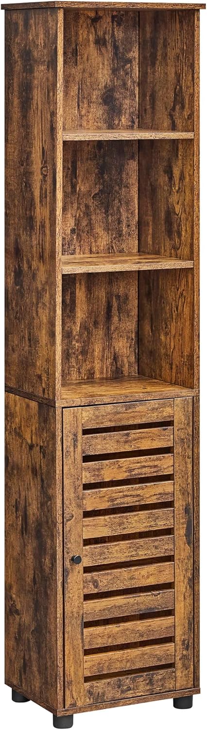 Badezimmerschrank Hoch Regal Verstellbar Vintagebraun von Songmics
