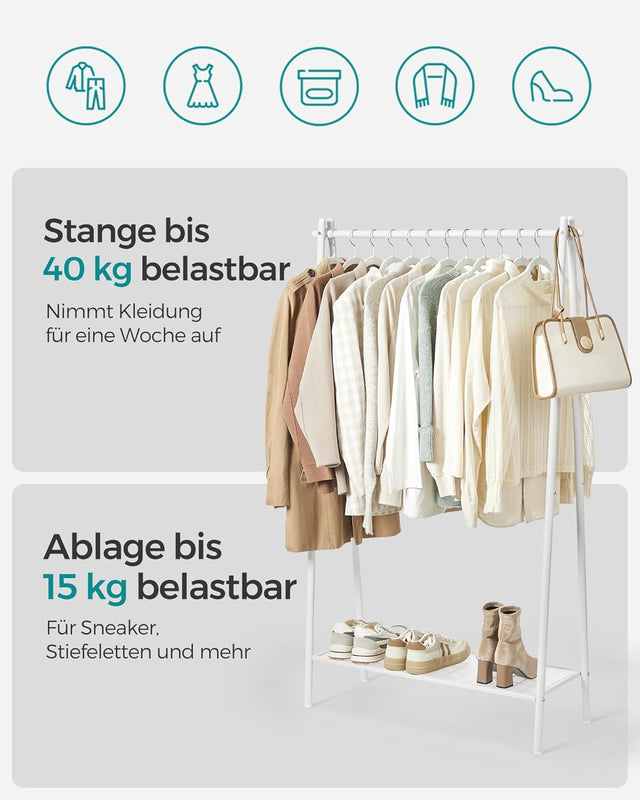 Kleiderständer mit Ablage Stahlgestell Weiss von Songmics