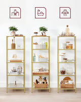 Regal mit 5 Ablagen transparent-gold