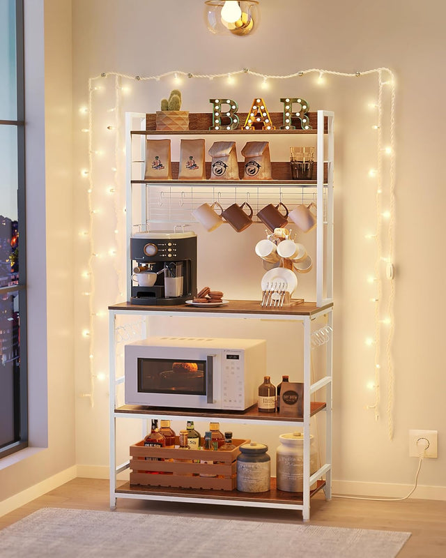 Küchenregal Steckdosen Mikrowellenregal Haken Walnussbraun