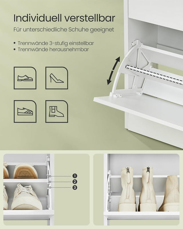 Schuhschrank mit verstellbarer Trennwand Weiss