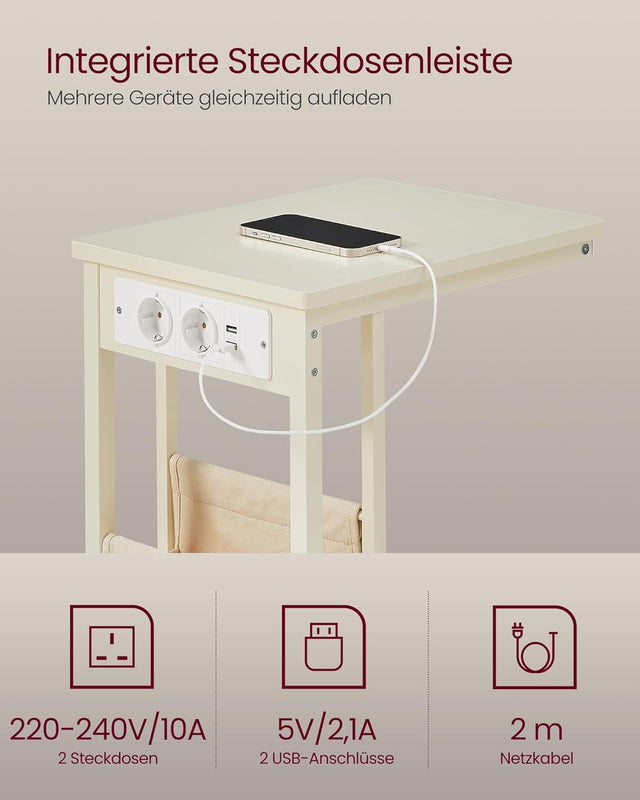 Beistelltisch mit Ladestation USB Cremeweiss