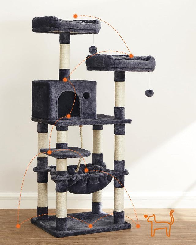 Kratzbaum Mehrstöckig mit Hängematte Rauchgrau