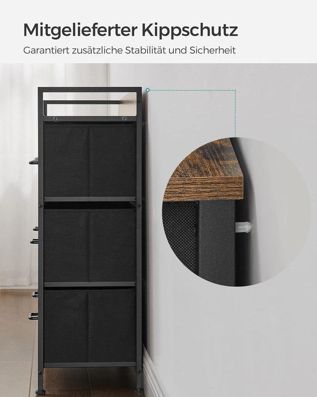 Kommode Stoffschubladen Metallgestell Vintagebraun Schwarz von Songmics