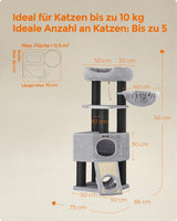 Kratzbaum mit Höhle und Hängematte hellgrau-schwarz