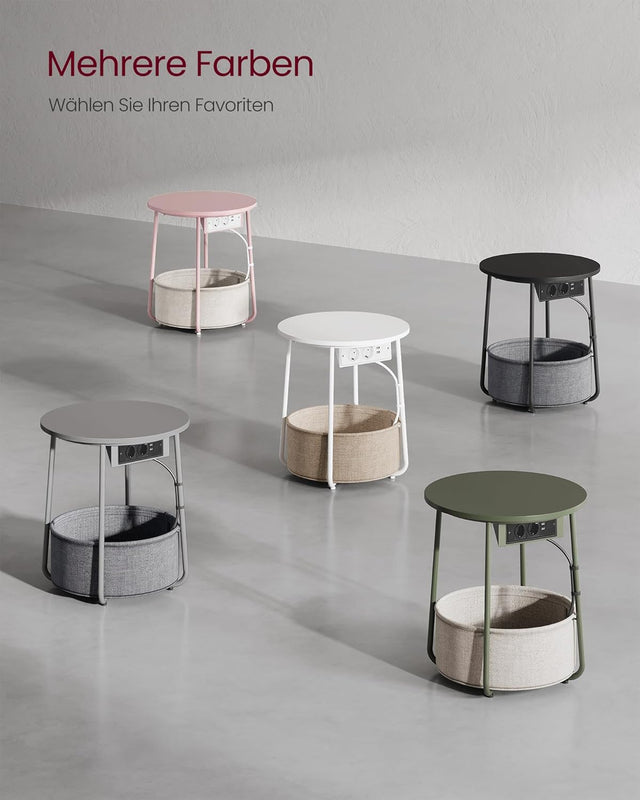 Beistelltisch mit Steckdose, Stauraum, schiefergrau