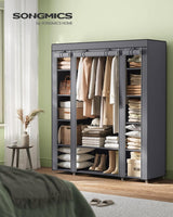 Kleiderschrank mit Ablagen und Stange Grau