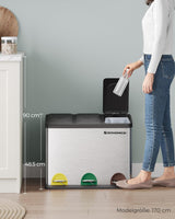 Mülleimer Küche 3-Fächer Treteimer Silber-Schwarz