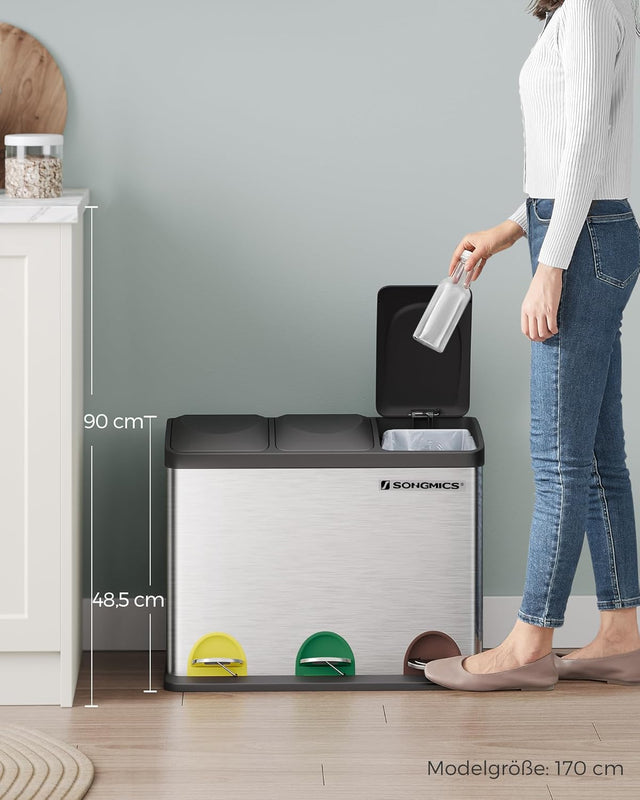 Mülleimer Küche 3-Fächer Treteimer Silber-Schwarz