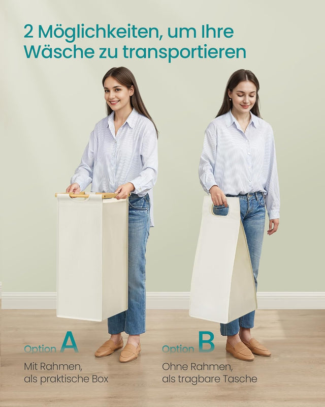 Wäschekorb Bambus 2 Fächer Cremeweiss