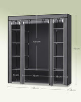Kleiderschrank mit Ablagen und Stange Grau