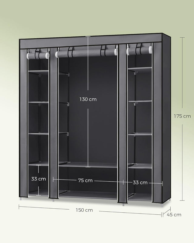 Kleiderschrank mit Ablagen und Stange Grau