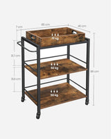 Servierwagen mit Tablett und Rollen vintagebraun von Songmics