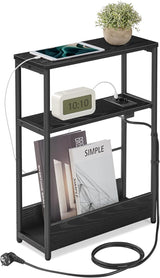 Beistelltisch mit Ladefunktion, 3 Ablagen, schwarz