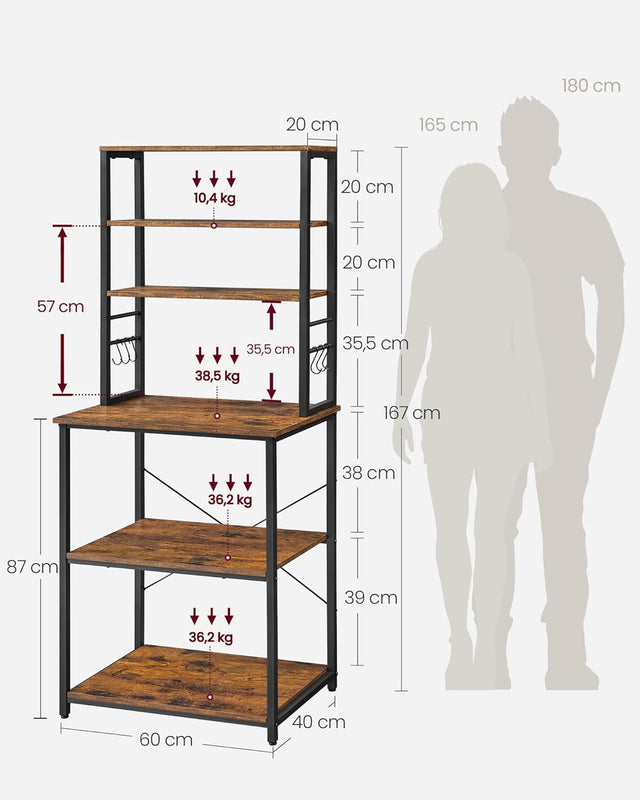 Küchenregal mit 6 Ablagen vintagebraun 60cm breit