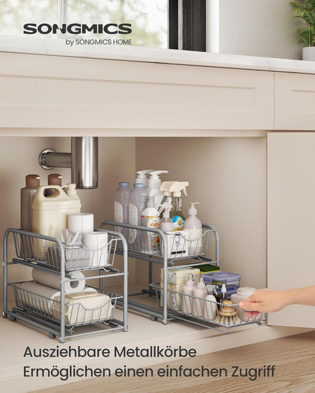 Küchenregal Ordnungssystem stapelbar Metallkörbe taubengrau